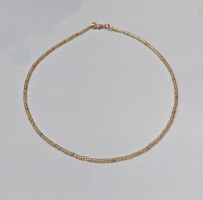 Gold Colour Tiny Bead Necklace | Layering Dainty Bead Pretty Necklace