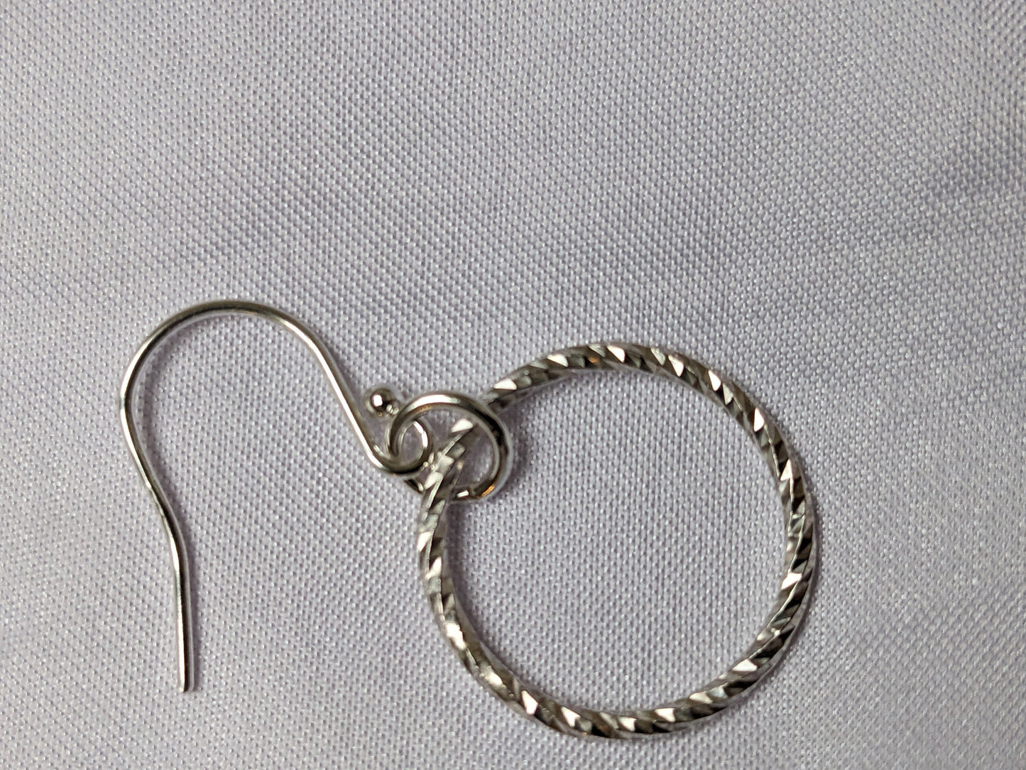 Sterling Silver Circle Sparkly Earrings | Diamond Cut Handmade Hoop Dangle Earrings