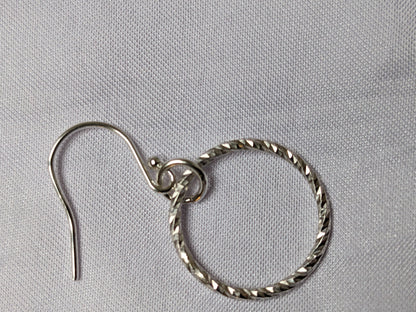 Sterling Silver Circle Sparkly Earrings | Diamond Cut Handmade Hoop Dangle Earrings