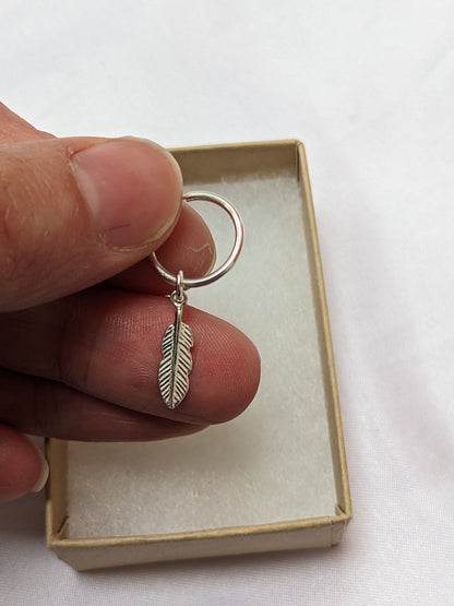 Small Silver and Gold Feather Hoop Earrings | 14mm Hoop Earrings with Feather Charms