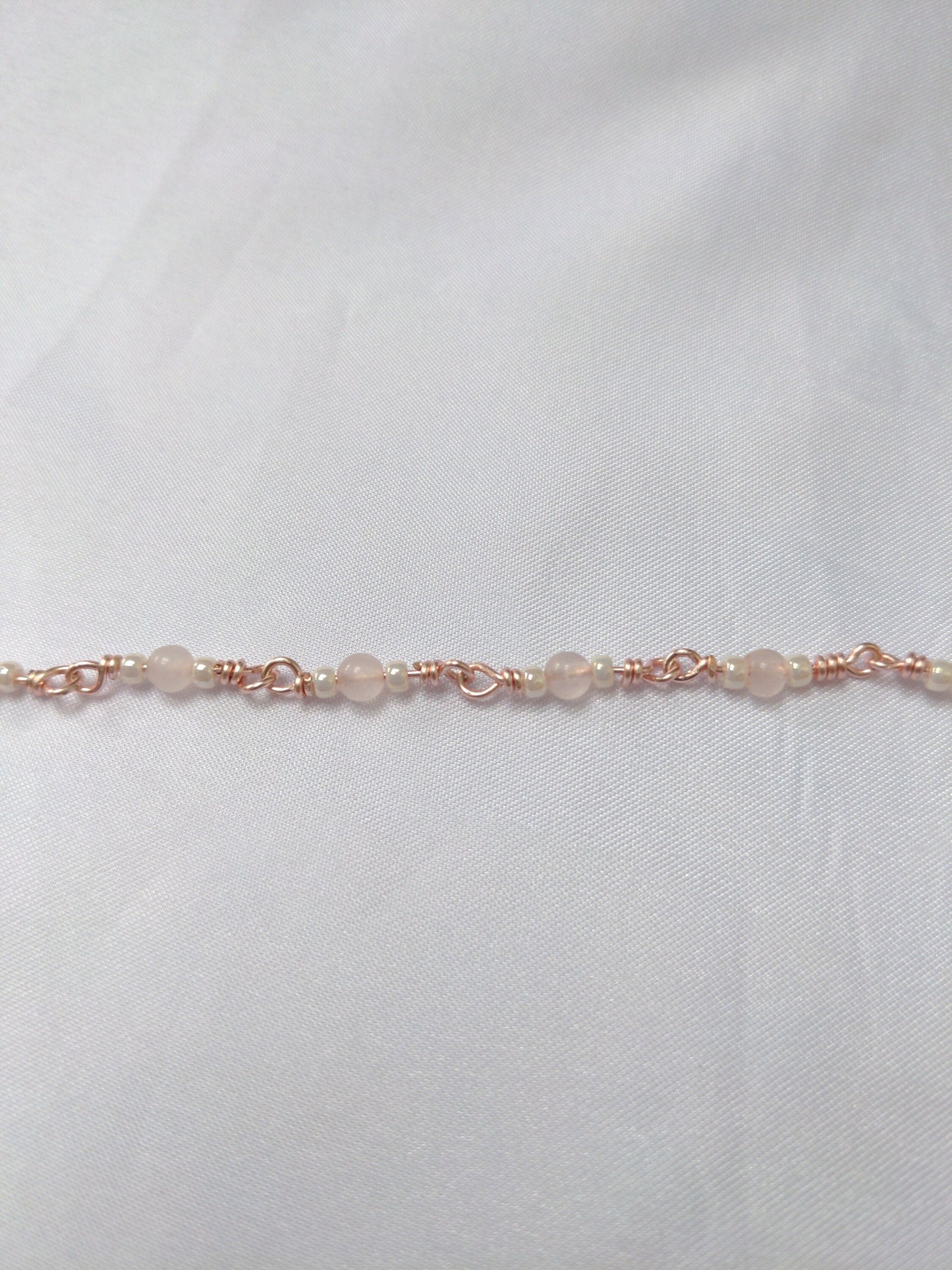 Handmade Chain - Rose Quartz and Glass Pearl Beads - Rose Gold Chain
