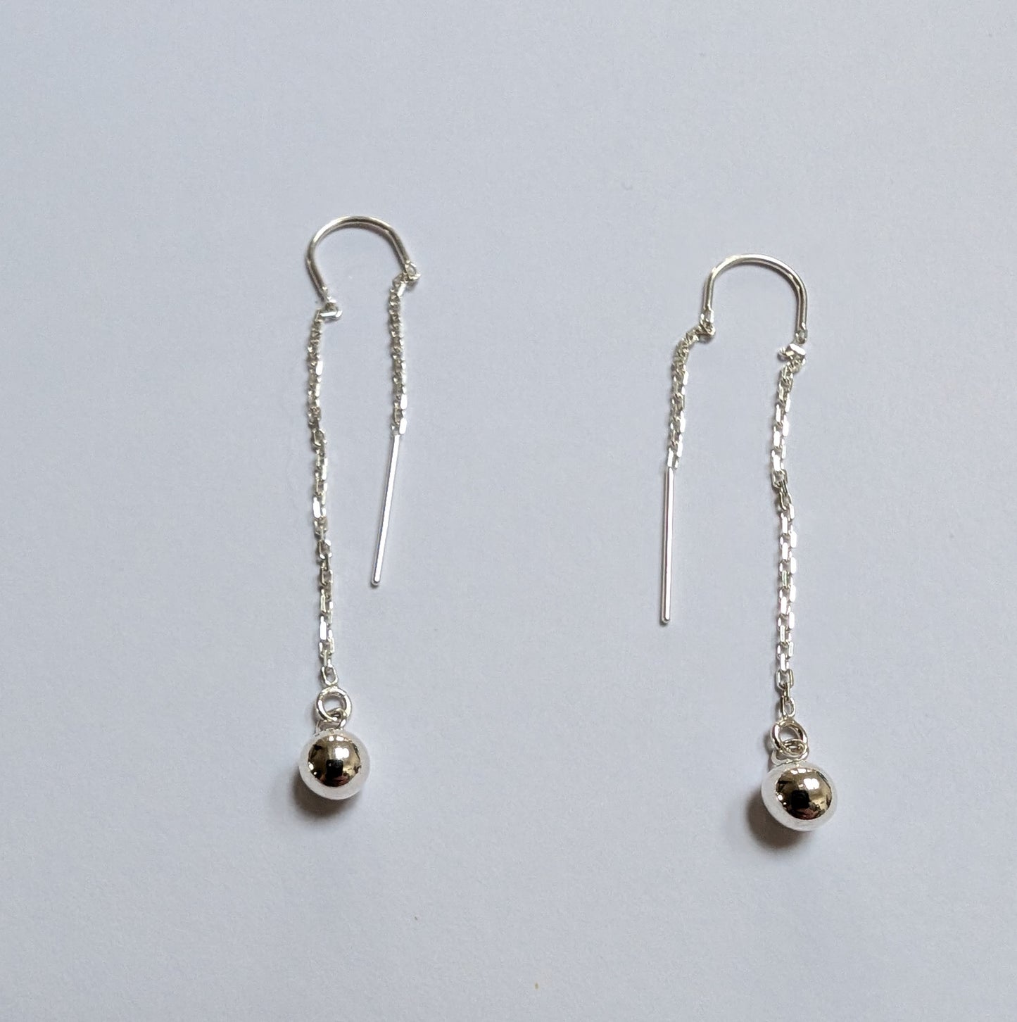 Sterling silver sparkly threader earrings with U bar and circle charm