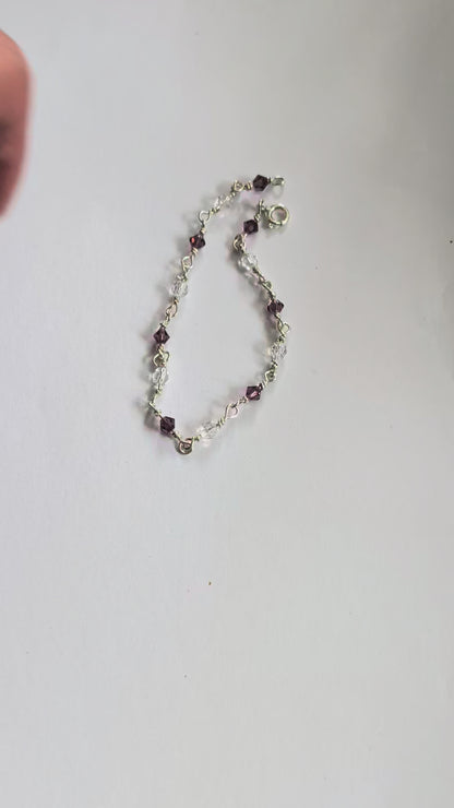Sterling Silver Bracelet with Amethyst colour crystals