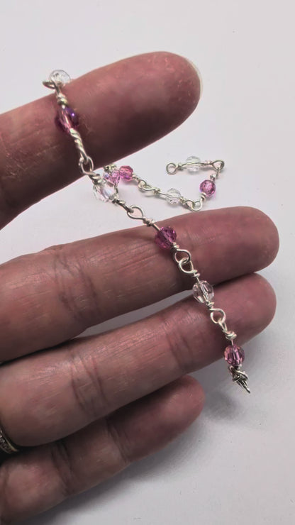 Sterling Silver Bracelet with Pink Crystals
