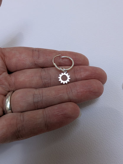 Sterling Silver Sun Charm on 14mm Sleeper Hoop Earrings