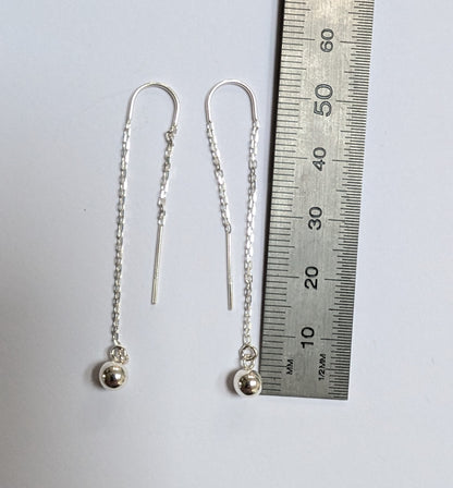 Sterling silver sparkly threader earrings with U bar and circle charm